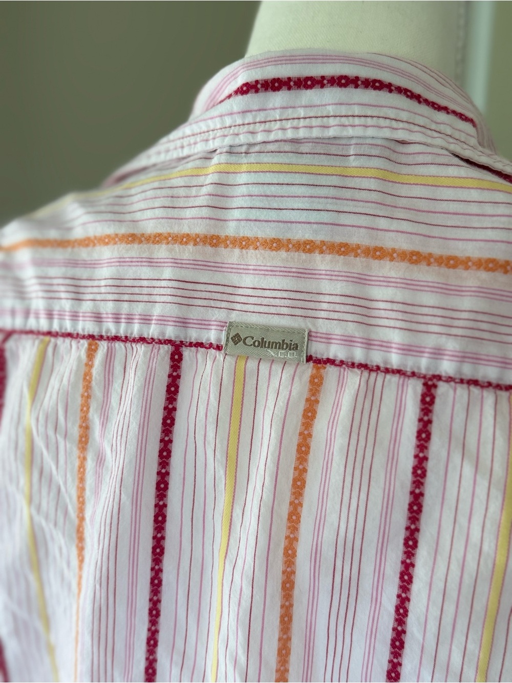Vintage Columbia Sleeveless Pink Stripe Button-Up Shirt Collared Cotton Golf - Picture 5 of 7